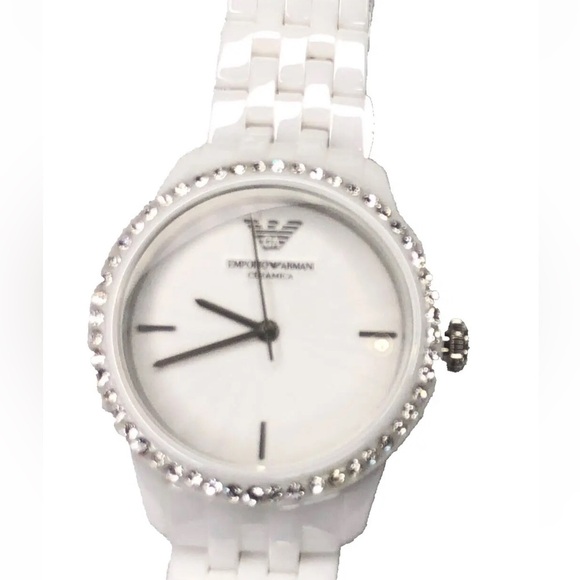 New Emporio Armani Ceramic Bracelet White Mother Of Pearl Dial Watch AR1477 - Picture 14 of 15
